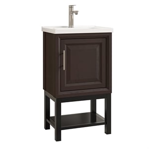 20&quot Freestanding Vanity with Ceramic Sink & Cabinet & Bottom Glass Shelf and Faucet- Dark Brown