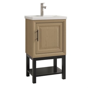 20&quot Freestanding Vanity with Ceramic Sink & Cabinet & Bottom Glass Shelf and Faucet - Natural Oak