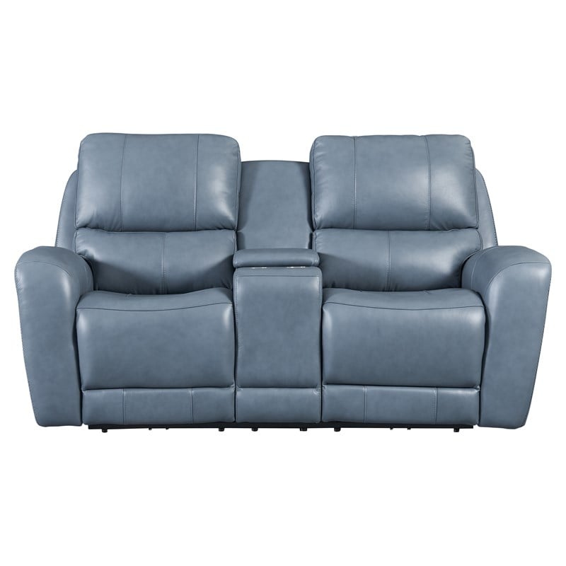 Leather Lusso Jupiter Modern Genuine Leather Console Loveseat in Blue