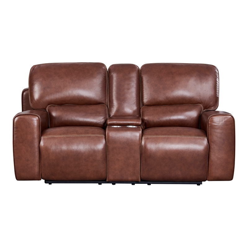 Leather Lusso Hudson Modern Genuine Leather Console Loveseat in Brown