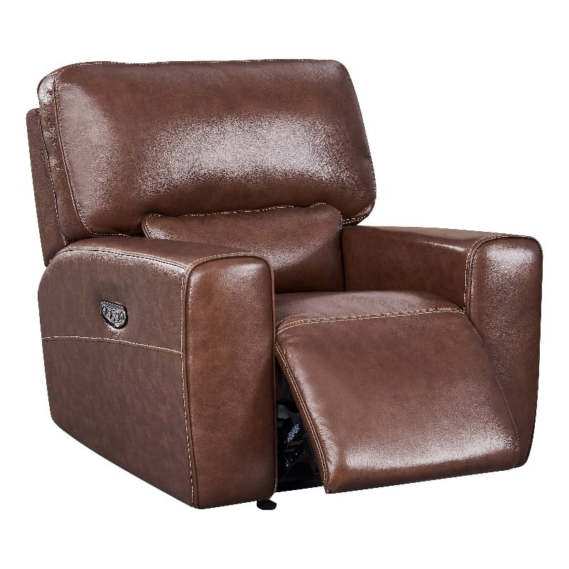Leather Lusso Hudson Modern Genuine Leather Glider Recliner in Brown