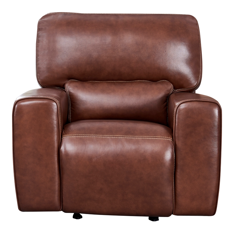 Leather Lusso Hudson Modern Genuine Leather Glider Recliner in Brown