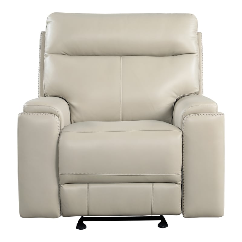 Leather Lusso Luna Modern Genuine Leather Glider Recliner in Taupe Beige