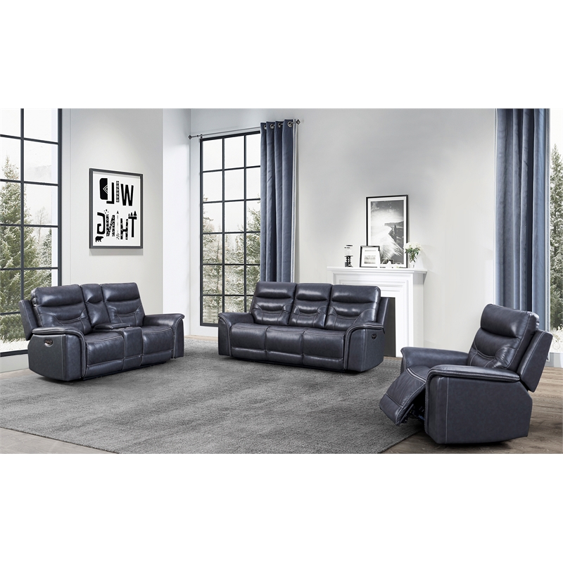Leather Lusso Davenport Modern Genuine Leather & Hardwood Sofa in Gray