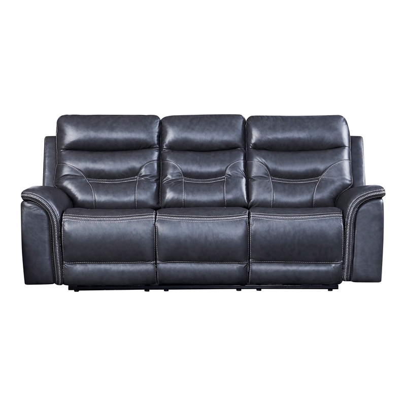Leather Lusso Davenport Modern Genuine Leather & Hardwood Sofa in Gray