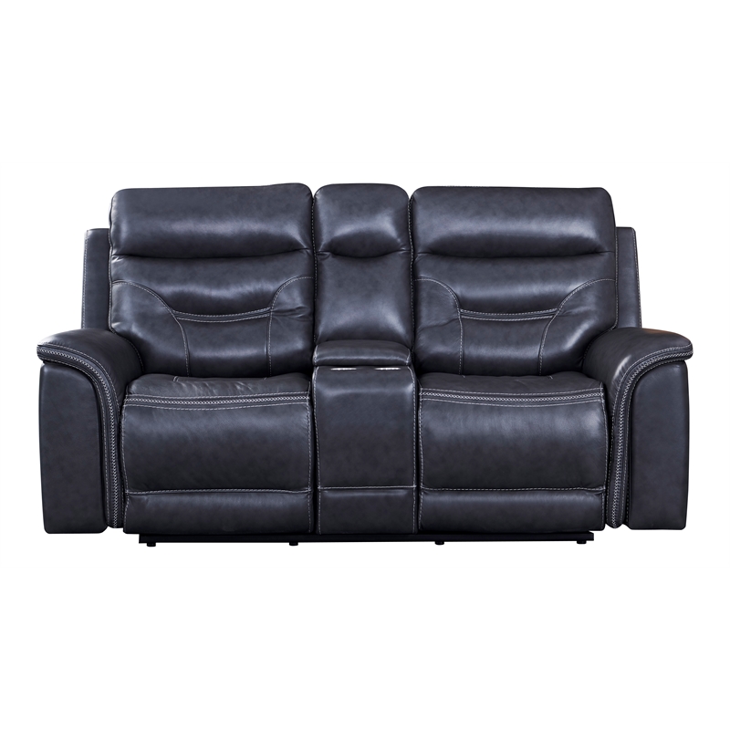 Leather Lusso Davenport Modern Genuine Leather Console Loveseat in Gray