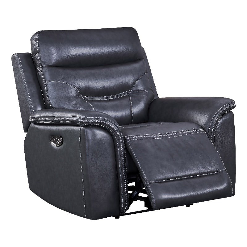 Leather Lusso Davenport Modern Genuine Leather Recliner Chair in Gray