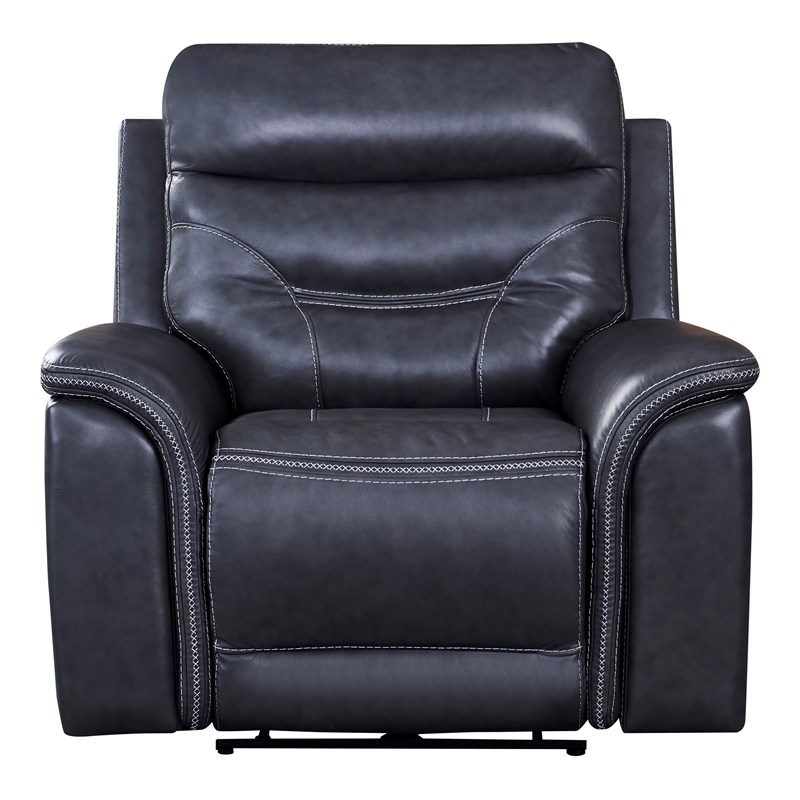 Leather Lusso Davenport Modern Genuine Leather Recliner Chair in Gray