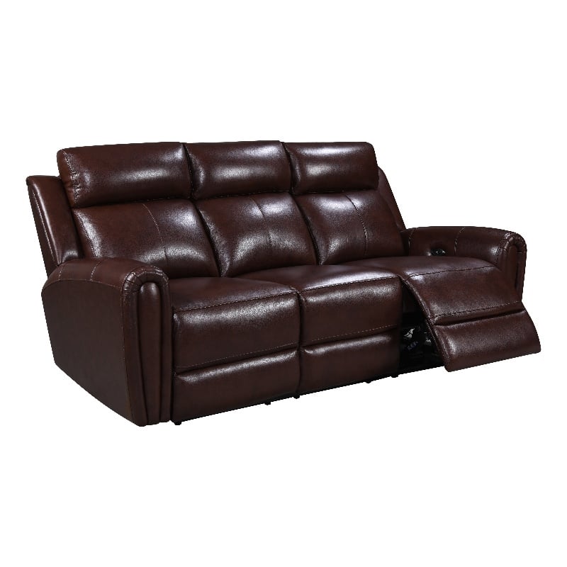 Leather Lusso Kona Modern Genuine Leather & Hardwood Sofa in Brown