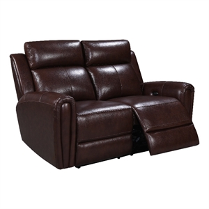 Leather Lusso Kona Modern Genuine Leather & Hardwood Loveseat in Brown
