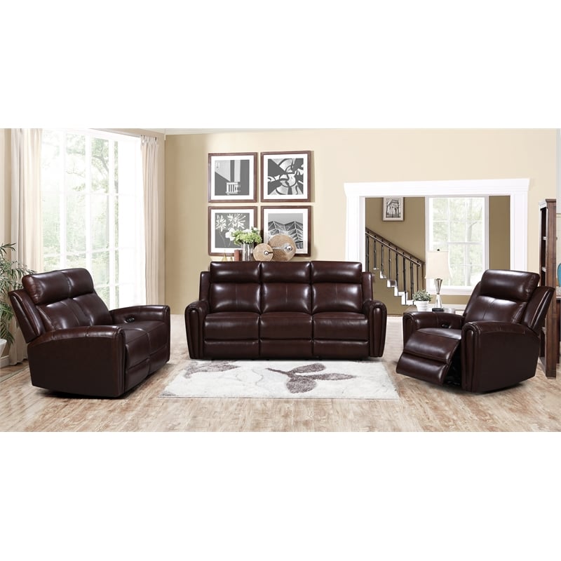 Leather Lusso Kona Modern Genuine Leather Glider Recliner in Brown