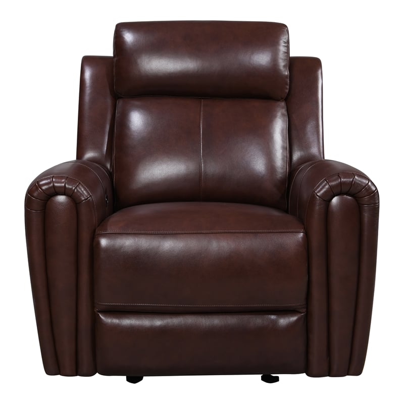 Leather Lusso Kona Modern Genuine Leather Glider Recliner in Brown