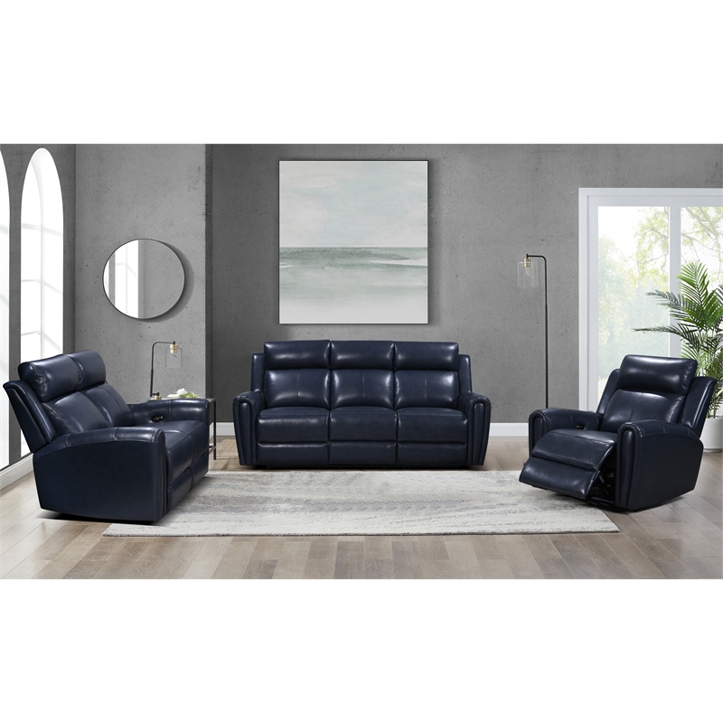 Leather Lusso Kona Modern Genuine Leather & Hardwood Sofa in Blue