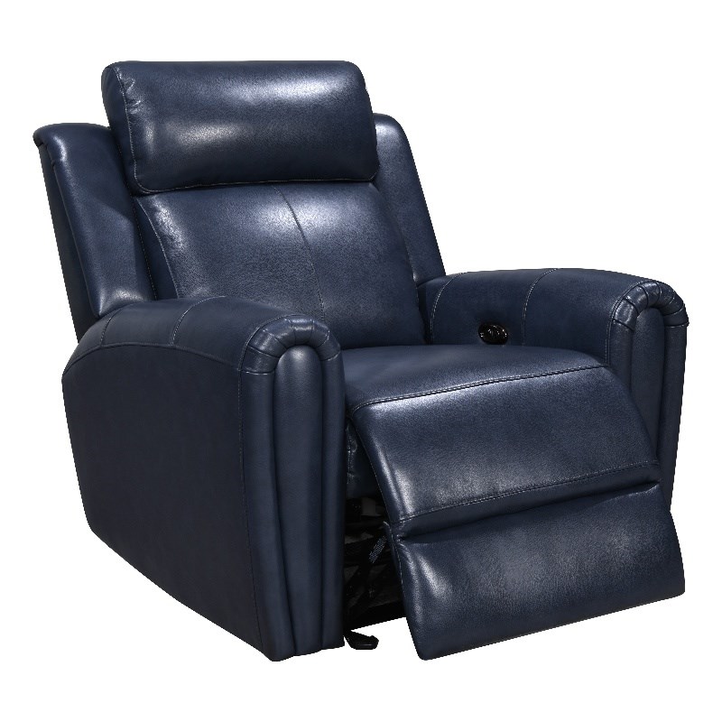Leather Lusso Kona Modern Genuine Leather & Hardwood Recliner Chair in Blue