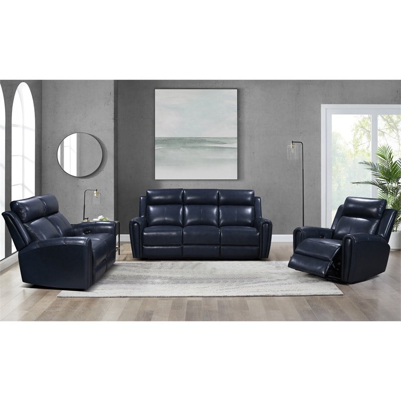 Leather Lusso Kona Modern Genuine Leather & Hardwood Recliner Chair in Blue