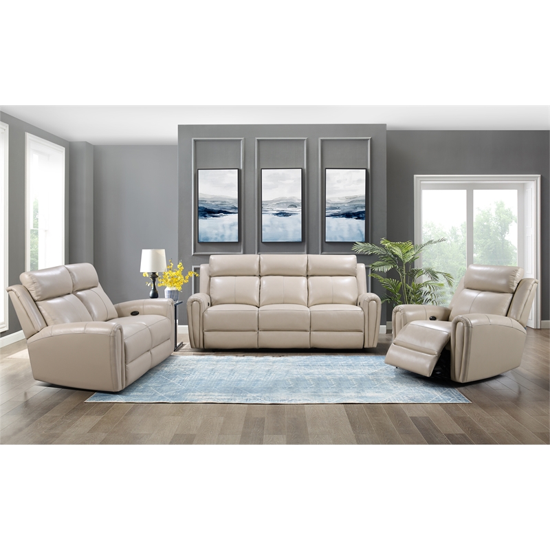 Leather Lusso Kona Modern Genuine Leather & Hardwood Sofa in Cream
