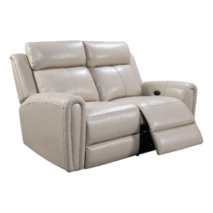 Leather Lusso Kona Modern Genuine Leather & Hardwood Loveseat in Cream