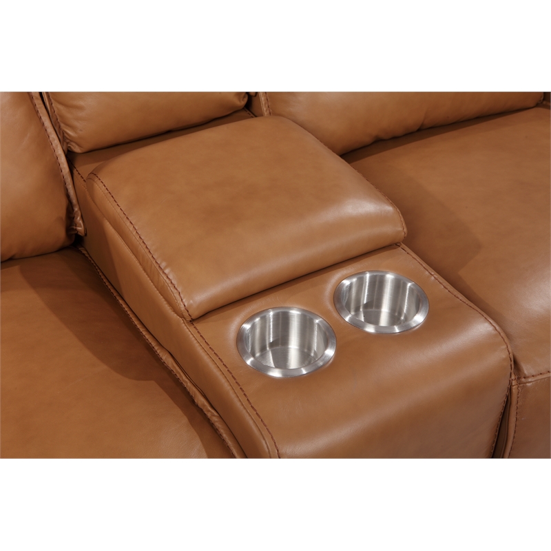 Leather Lusso Carter Modern Genuine Leather Console Loveseat in Desert Brown