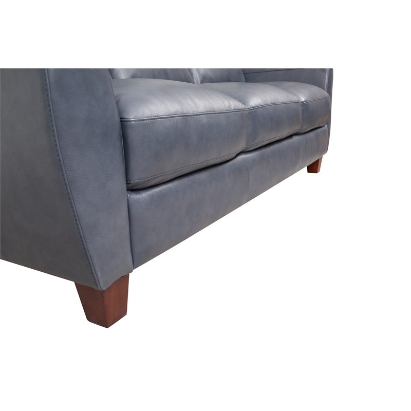 Leather Lusso Bayliss Contemporary Genuine Leather & Hardwood Sofa in Blue