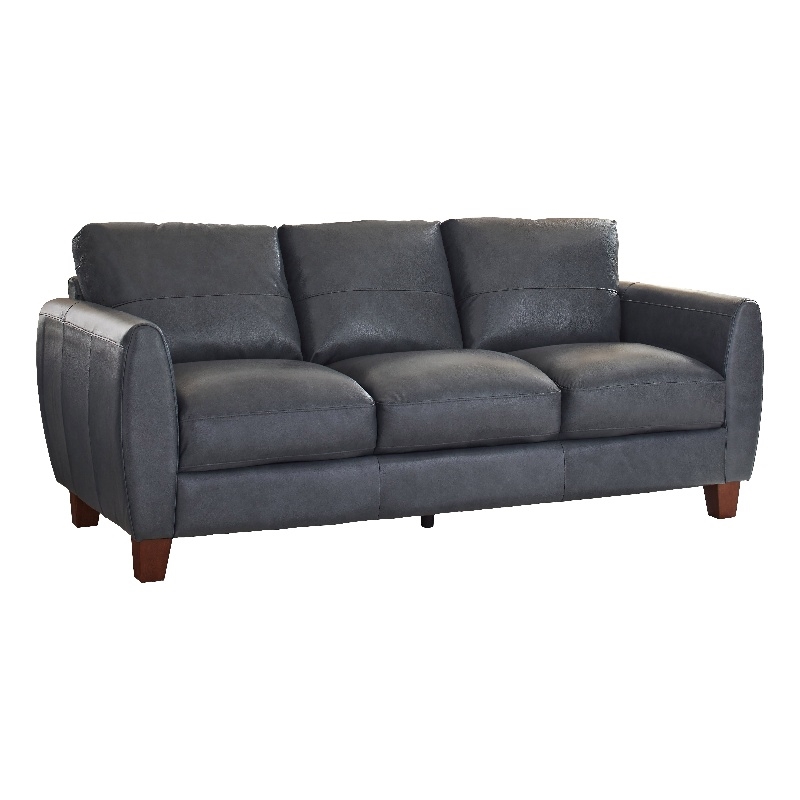 Leather Lusso Bayliss Contemporary Genuine Leather & Hardwood Sofa in Blue