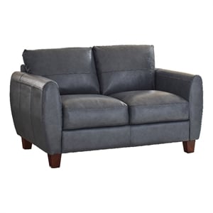 Leather Lusso Bayliss Contemporary Genuine Leather Loveseat in Blue