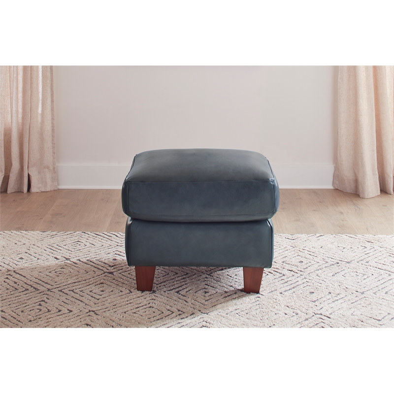 Leather Lusso Bayliss Contemporary Genuine Leather Ottoman in Taupe Gray