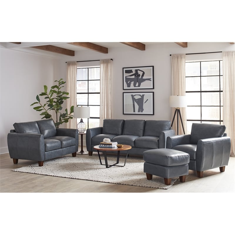 Leather Lusso Bayliss Contemporary Genuine Leather Ottoman in Taupe Gray