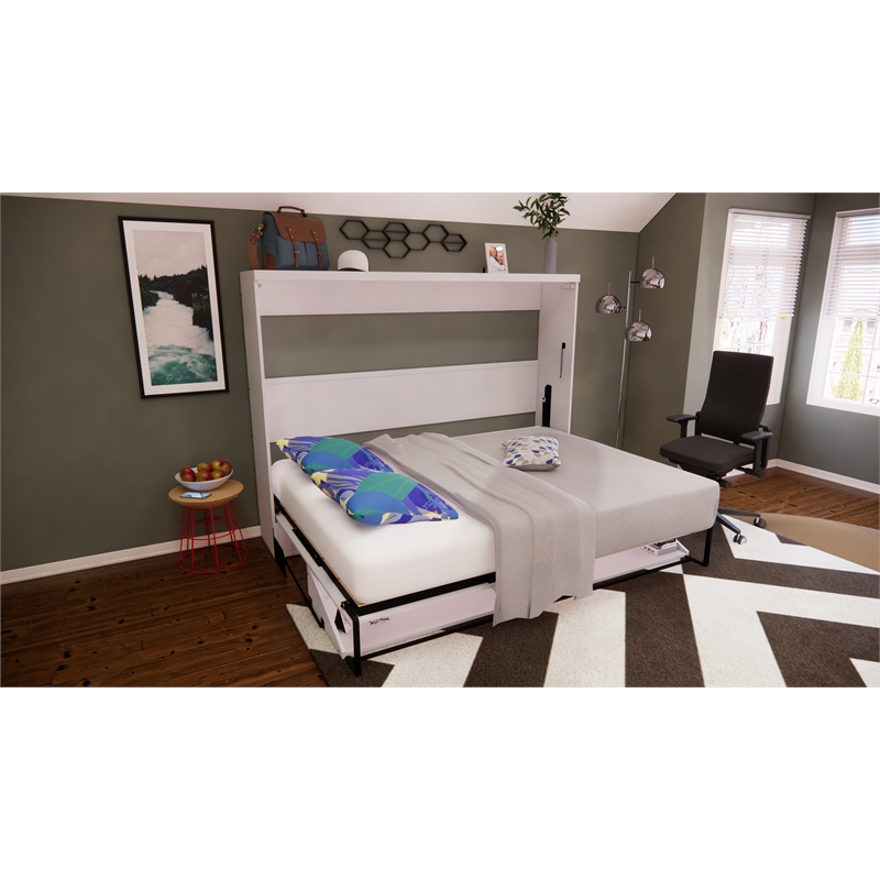 RoomAndLoft Queen Size Murphy Wall Desk Bed In White Solid Wood - Easy ...