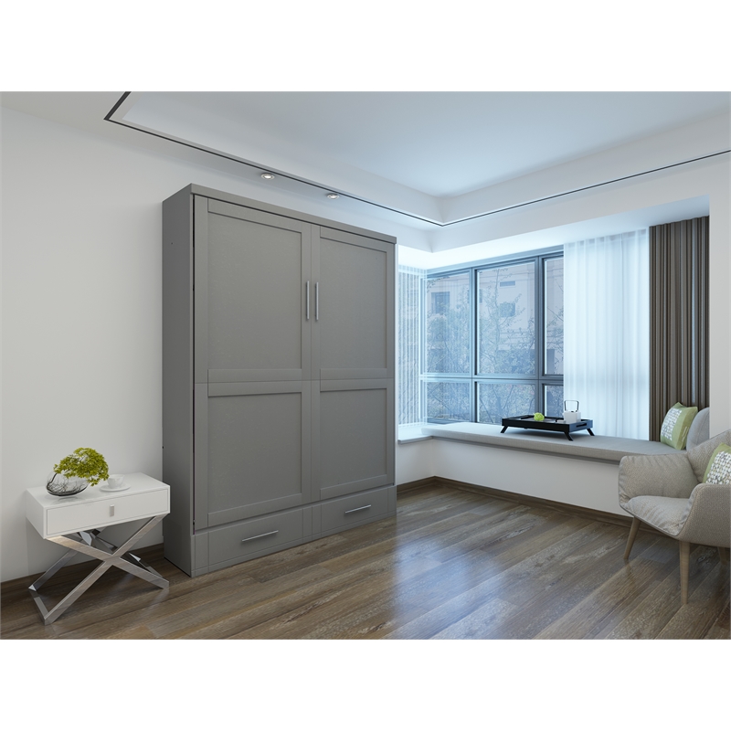 RoomAndLoft Queen Size Murphy Wall Bed in Gray Solid Wood - Easy ...