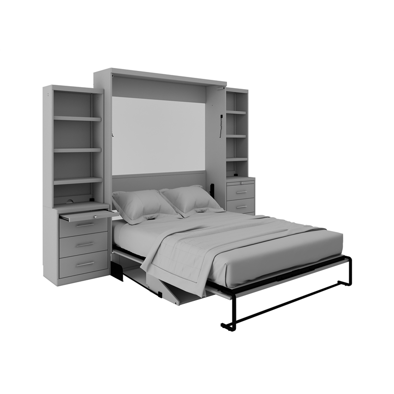 RoomAndLoft Brentwood Queen Contemporary Solid Wood Murphy Wall Bed in Gray