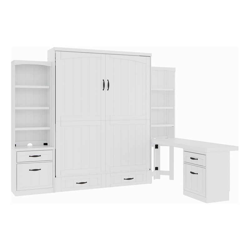 Roomandloft Cape Cod Wood Queen Murphy Wall Bed And 2 Shelf Storage Units