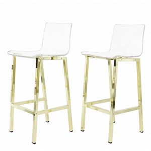 Fox Hill Trading Pure Decor 29&quot Acrylic Metal Bar Stools in Gold (Set of 2)