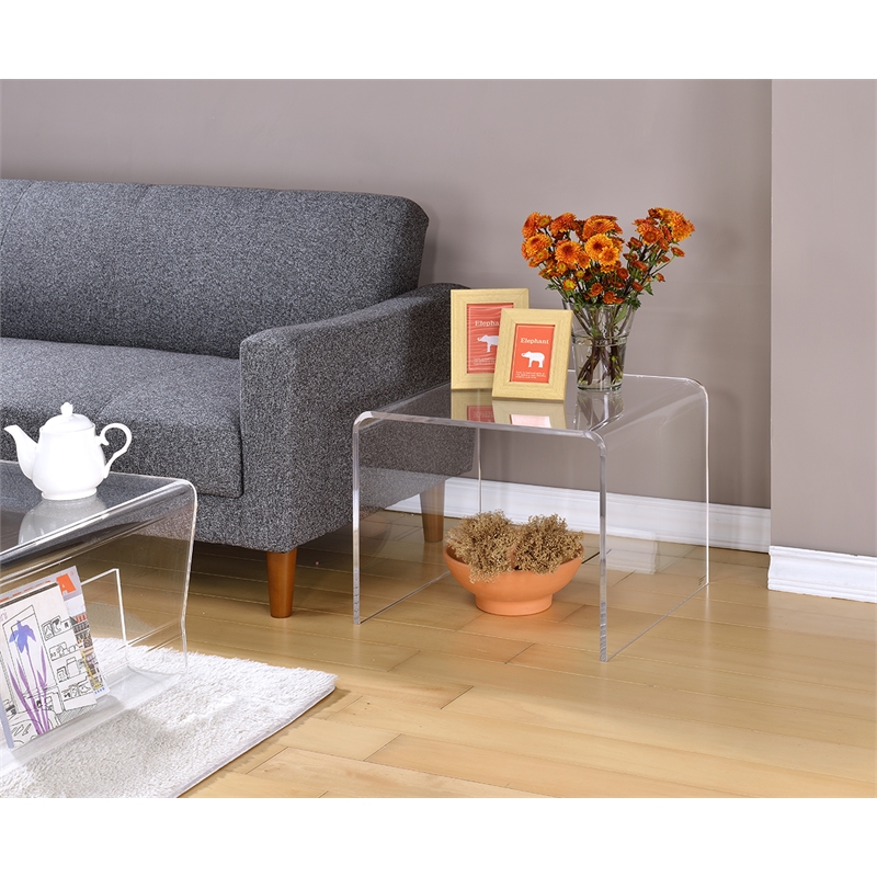 Fox Hill Trading Pure Decor Lucite and Acrylic Single End Table in Clear