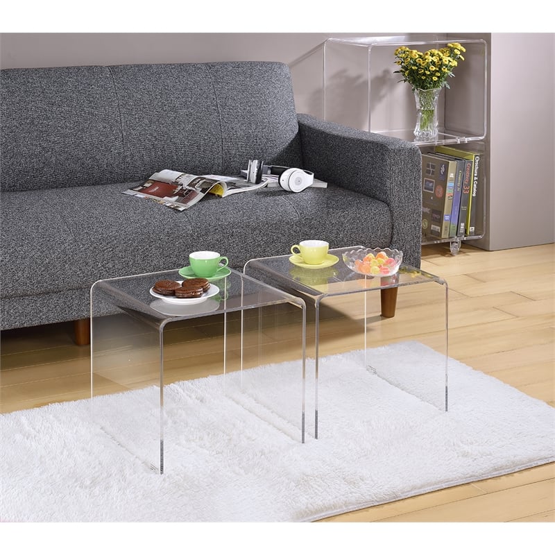 Fox Hill Trading Pure Decor Lucite Acrylic Cocktail Tables in Clear (Set of 2)