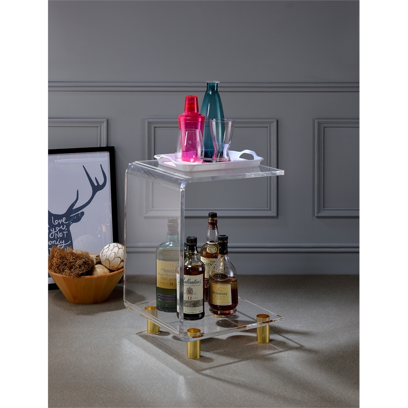 Fox Hill Trading Pure Decor C Shape Lucite and Acrylic Accent Table in Clear