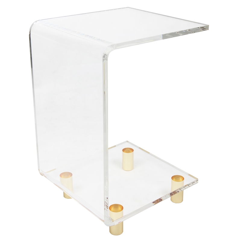 Fox Hill Trading Pure Decor C Shape Lucite and Acrylic Accent Table in Clear