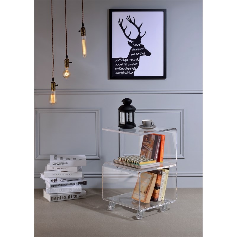 Fox Hill Trading Pure Decor G Shape Lucite and Acrylic Accent Table in Clear