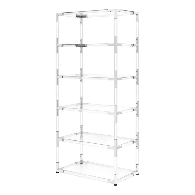 Fox Hill Trading Pure Decor Lucite Acrylic Bookcase with 6 Shelf in Clear/Chrome