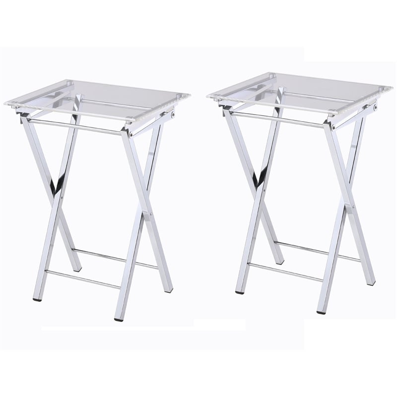 Fox Hill Trading Millenial Acrylic Metal Folding Tray Table in Chrome (Set of 2)