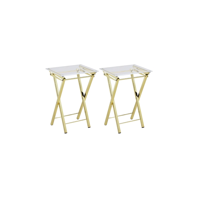 Fox Hill Trading Millenial Acrylic Metal Folding Tray Table in Gold (Set of 2)