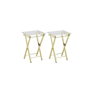 Fox Hill Trading Millenial Acrylic Metal Folding Tray Table in Gold (Set of 2)