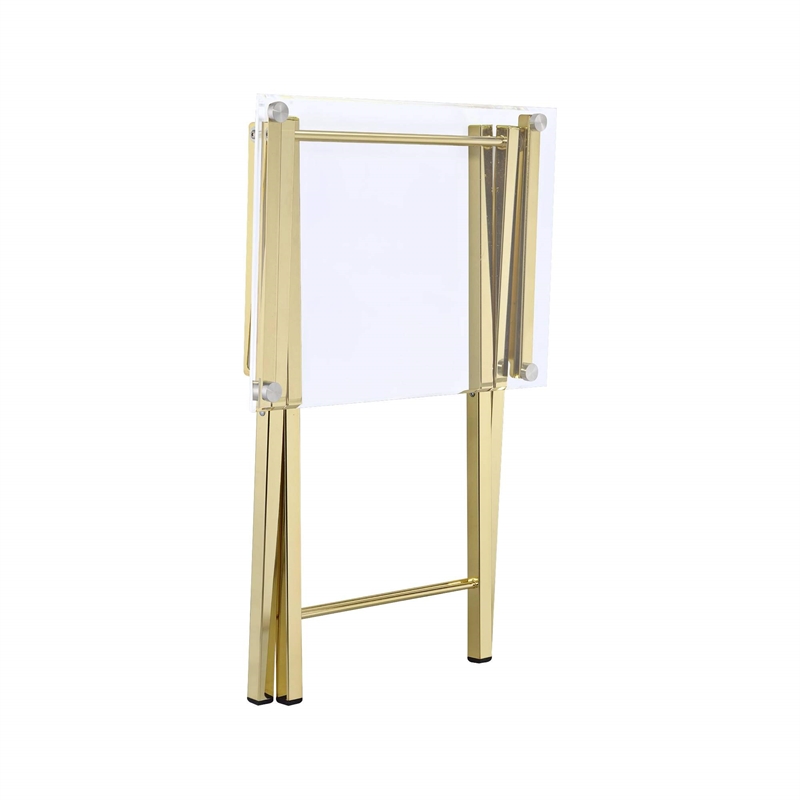 Fox Hill Trading Millenial Acrylic Metal Folding Tray Table in Gold (Set of 2)