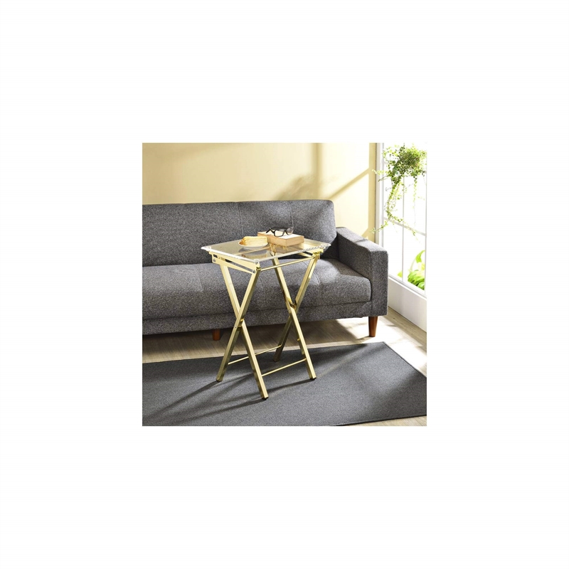 Fox Hill Trading Millenial Acrylic Metal Folding Tray Table in Gold (Set of 2)