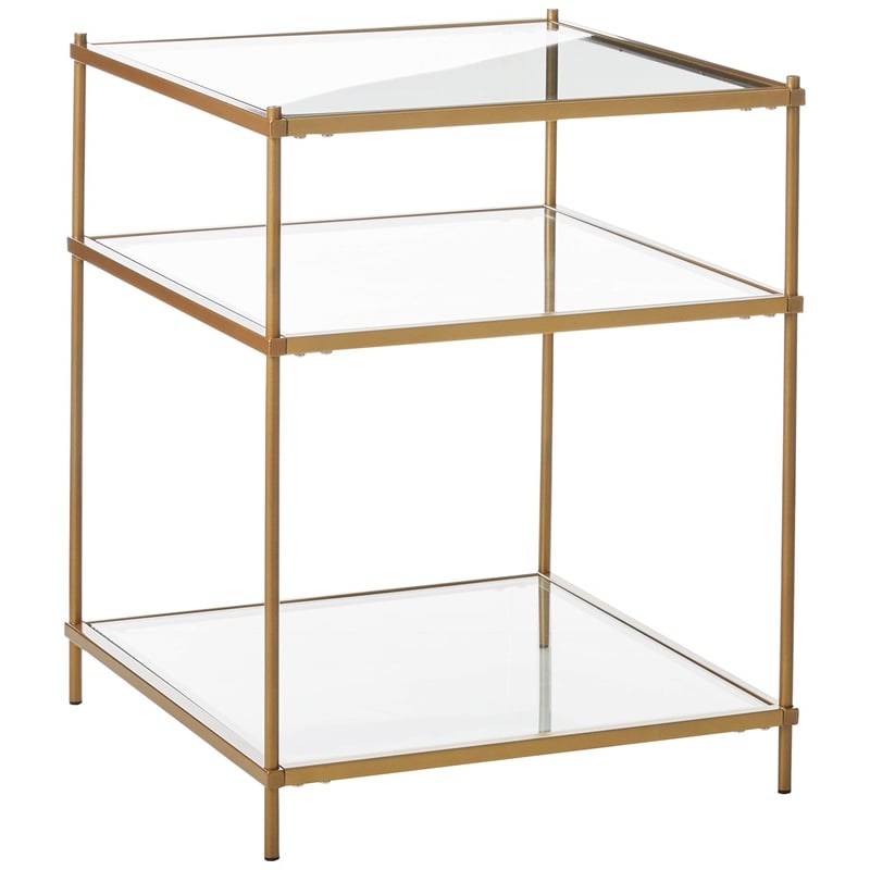 Fox Hill Trading Millenial Glass and Metal End Table in Gold