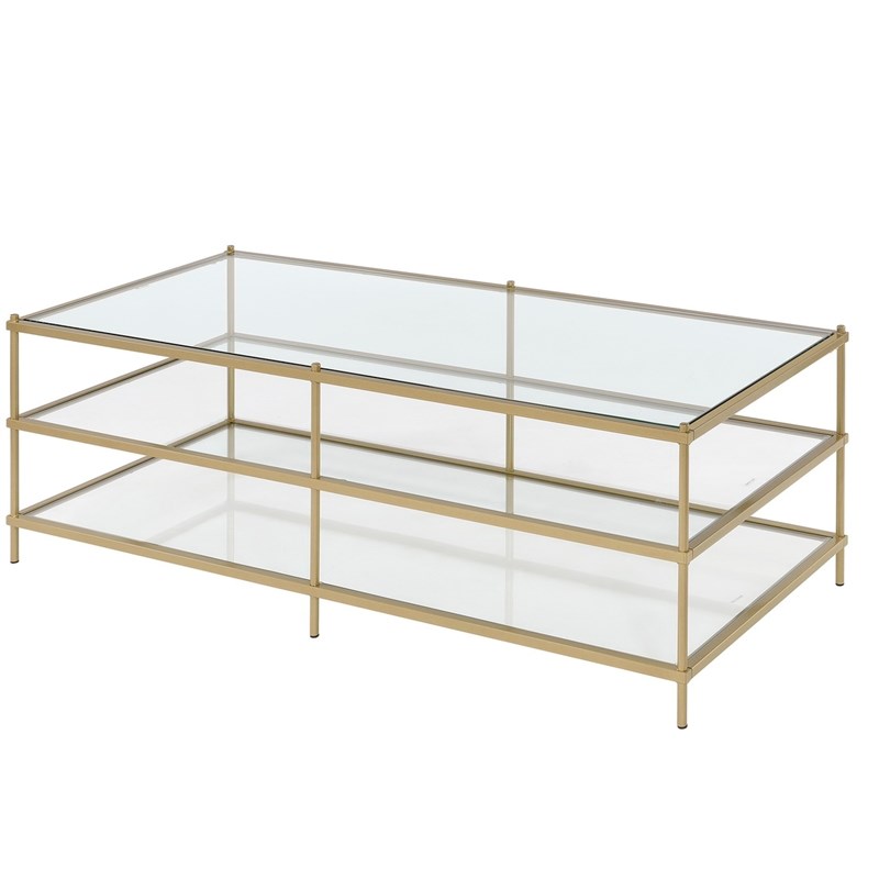 Fox Hill Trading Millenial 3-Layer Glass and Metal Coffee Table in Gold