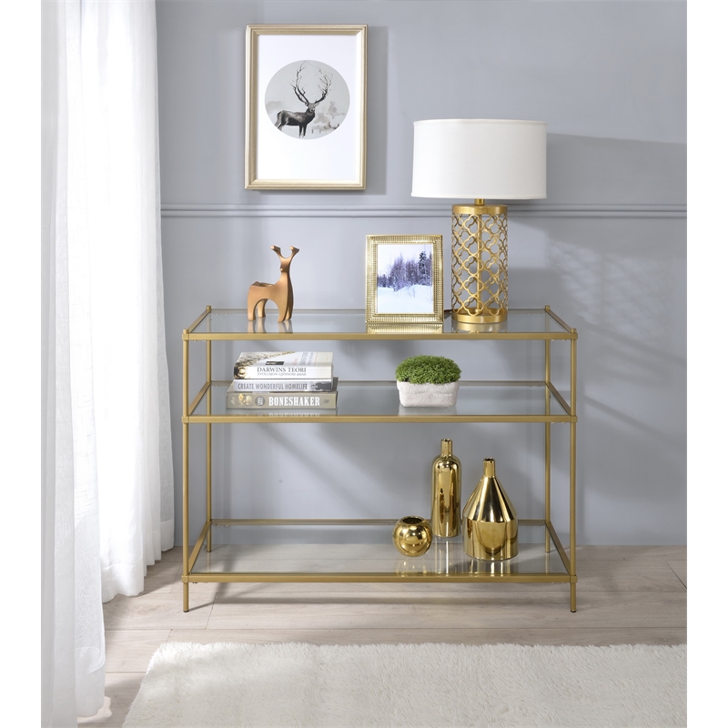 Fox Hill Trading Millenial 3-Tier Glass and Metal Console Table in Gold