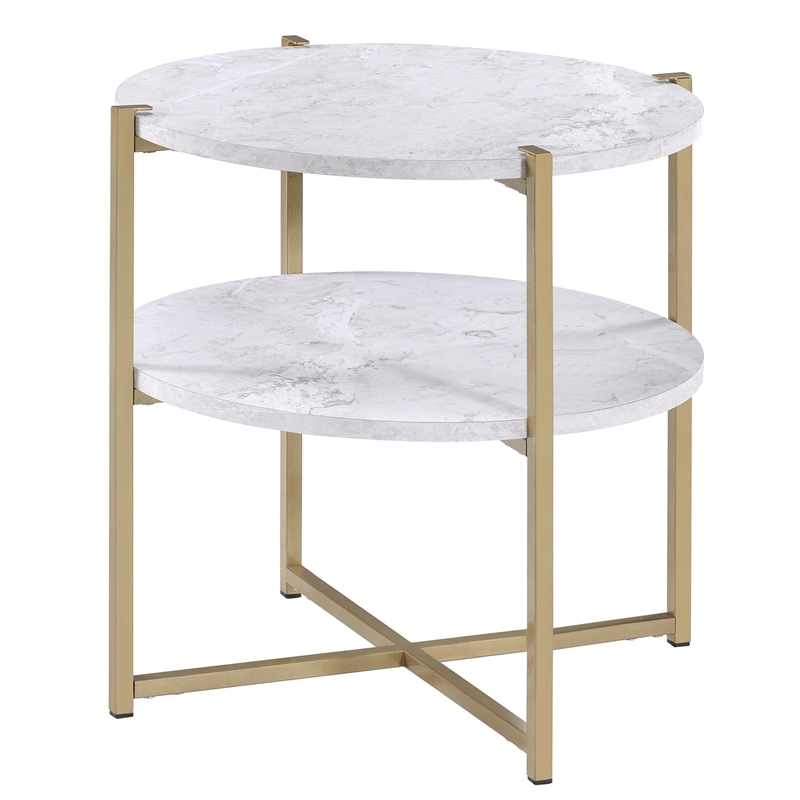 Fox Hill Trading Millenial Round Wood and Metal End Table in Gold