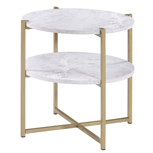 Fox Hill Trading Millenial Round Wood and Metal End Table in Gold