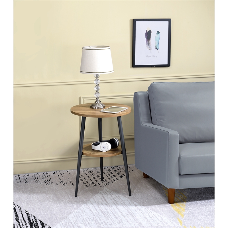 Fox Hill Trading Millenial Lumi 2-Tier Round Wood End Table in Light Wood/Black