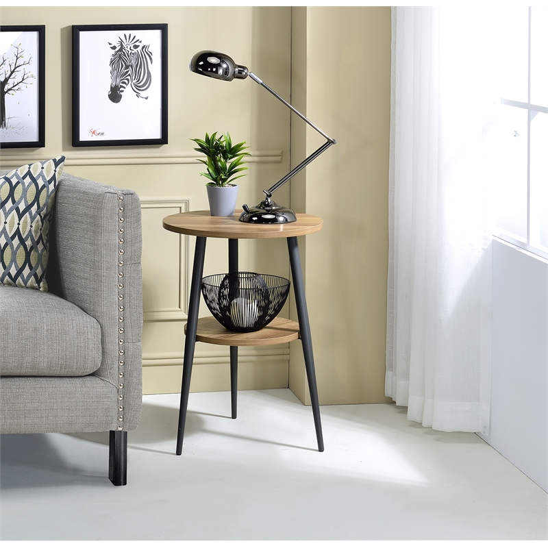 Fox Hill Trading Millenial Lumi 2-Tier Round Wood End Table in Light Wood/Black
